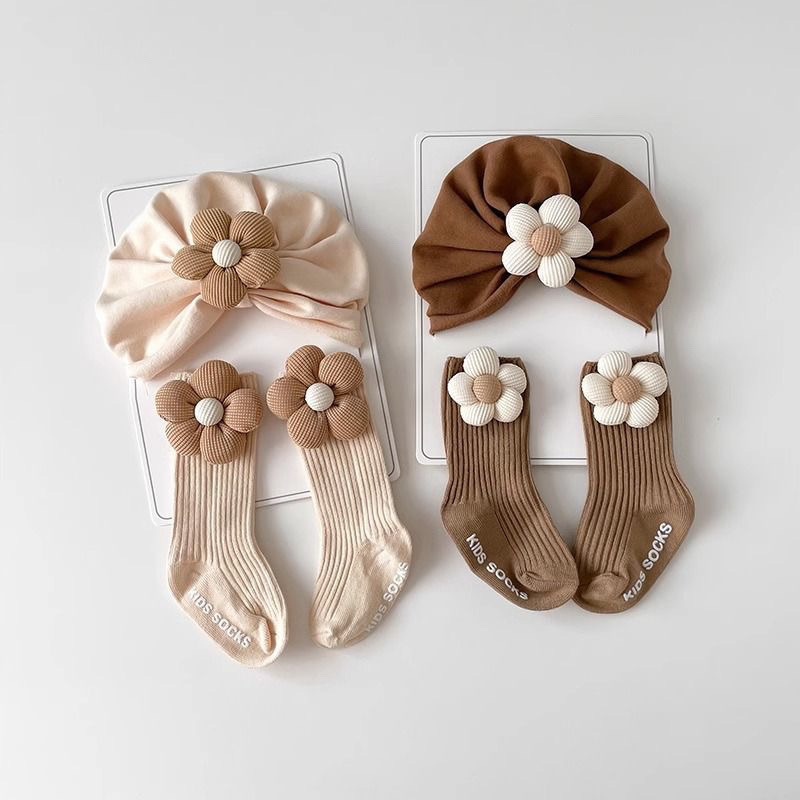 Toddler Sock Set - 2PCS/Set Cute Flower Baby Turban Cap