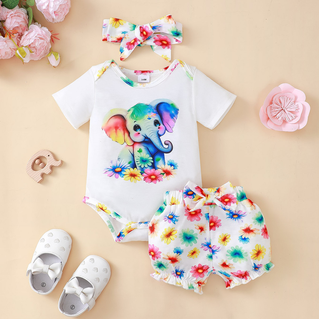 Baby Clothing Elephant - 3PCS Newborn Baby Girl Clothing Set